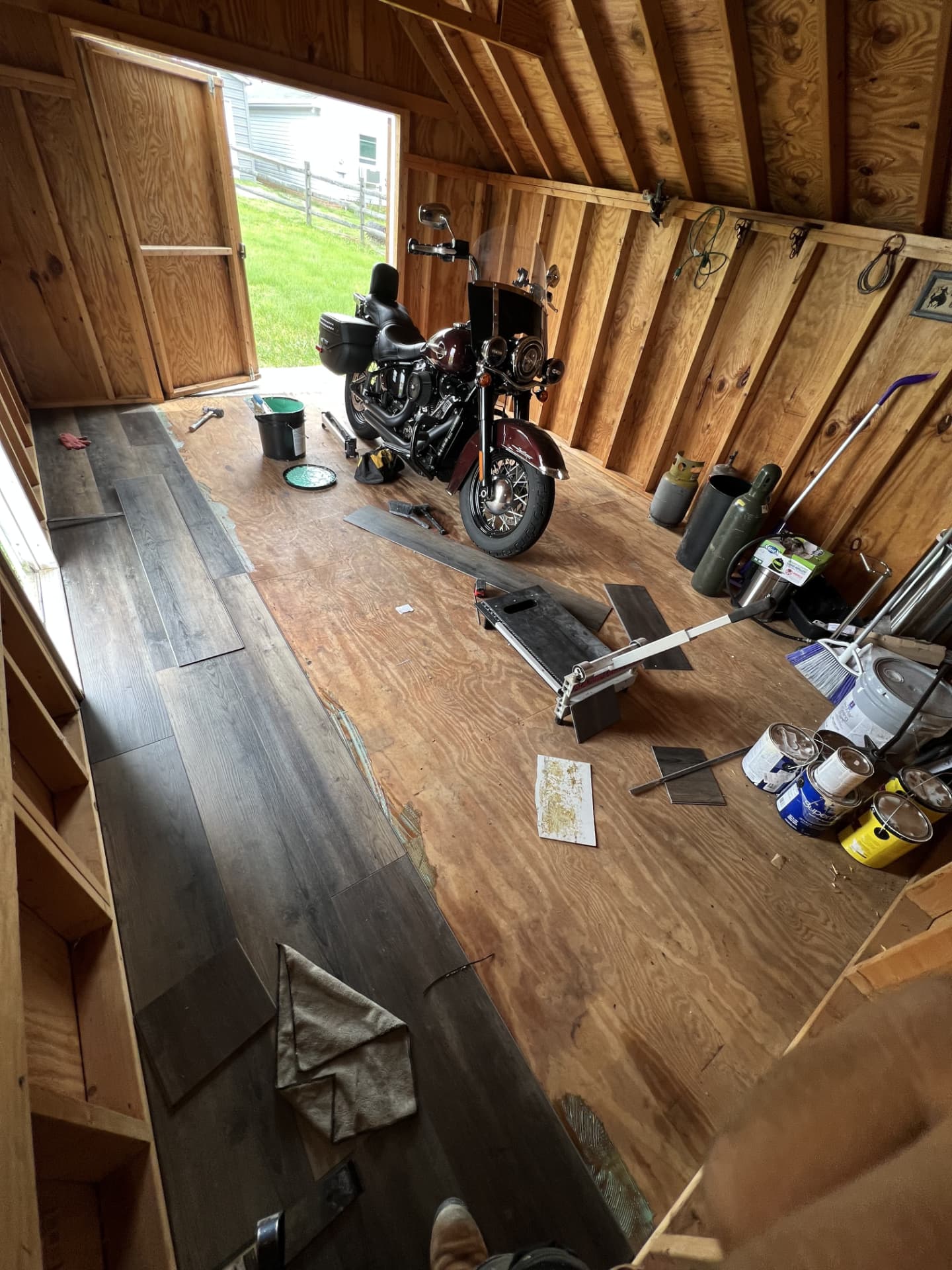 Shed floor during LVP installation by CL Carpet LLC